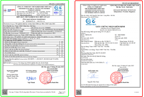 CÁCH THỨC NHẬN BIẾT BIÊN BẢN THÍ NGHIỆM VÀ GIẤY CHỨNG NHẬN KIỂM ĐỊNH NPCETC BAN HÀNH